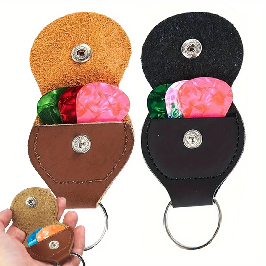 4 unids/set de soporte para púas de guitarra de piel sintética con 3 púas de colores aleatorios de 0,46mm-accesorio para instrumentos musicales accesorio para llavero JXB