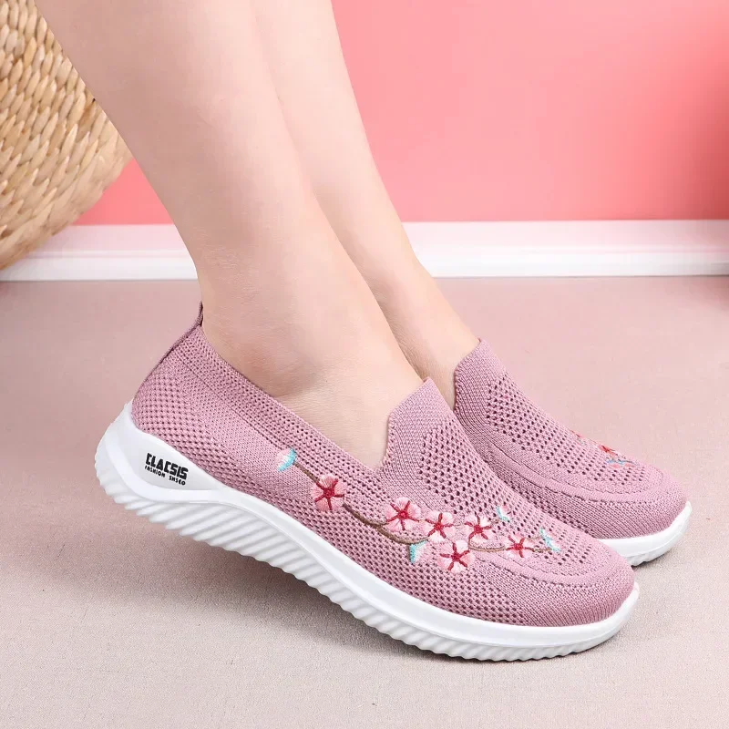 Shoes Womens Sneakers Mesh Breathable Floral Comfort Mother Soft Solid Color Fashion Ladies Footwear Lightweight Shoes for Women