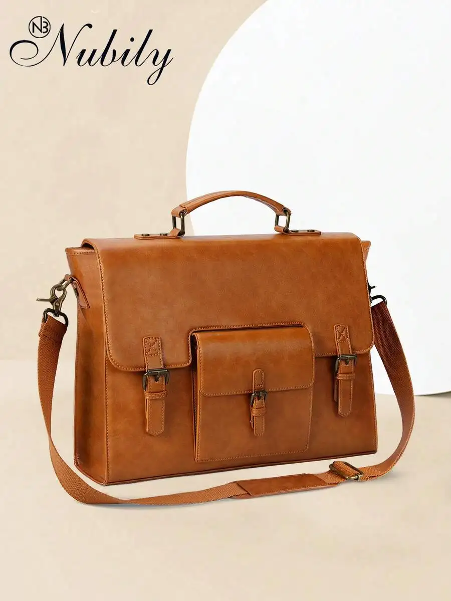 

Vintage Leather Messenger Bag for Men, 15.6" Waterproof Laptop Briefcase, Large Satchel Shoulder Bag for Office, Travel, College