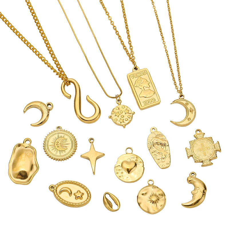 5 Stück Edelstahl-Herzanhänger, Stern- und Mondanhänger für DIY Damenmode-Schmuck, Pulloverketten, Halsketten, Zubehör – Detail 6