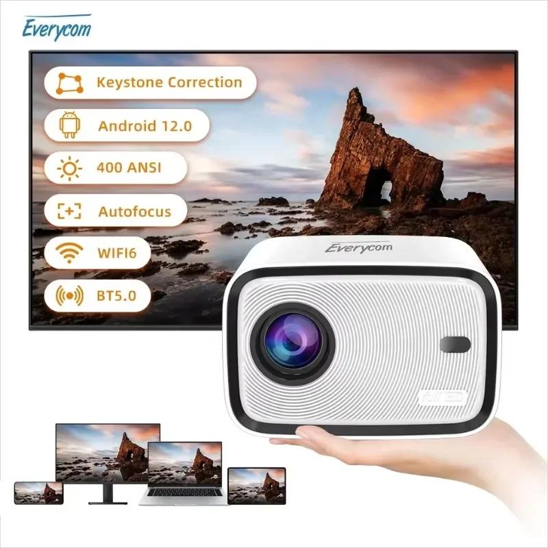 LOGO Customize Everycom H5 Pro Overseas Warehouse Shipment 400 ANSI Lumens Android 12 1080P Smart Home Theater Projector 4k