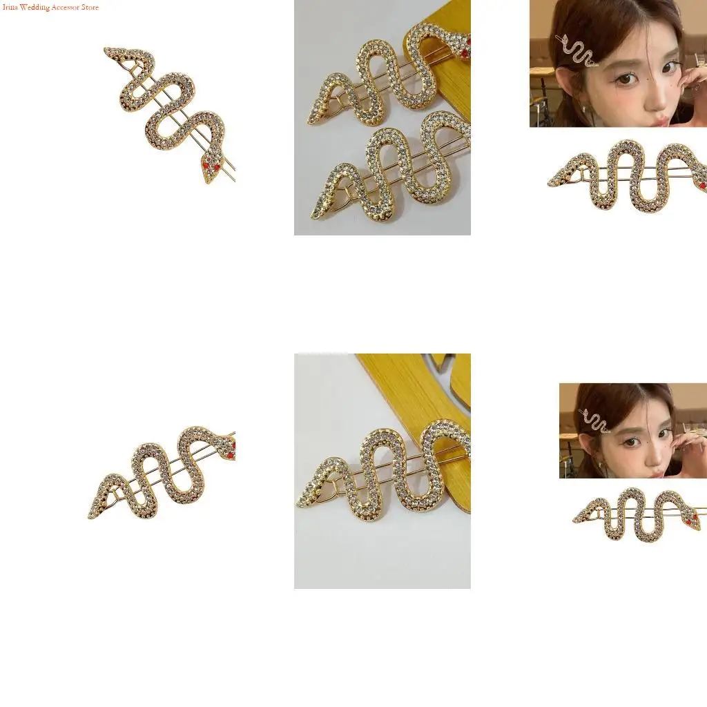 G92D Elegant Snake Shaped Hair Clip Rhinestones Hair Pin For Special Event Daily Wear