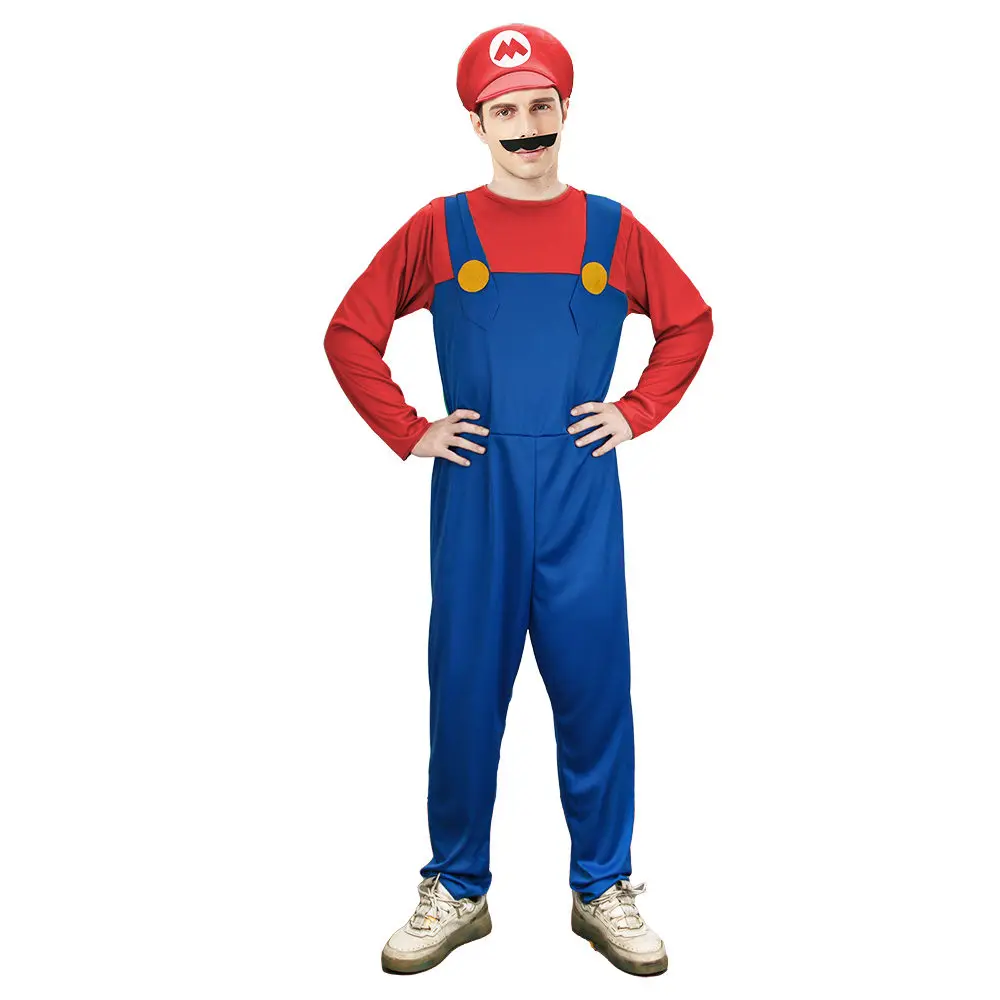 

Super Brothers Cosplay Costume Game Mari and Luigi Halloween Outfits Men's Outfit Carnival Party Roleplay Jumpsuit Mustache Cap