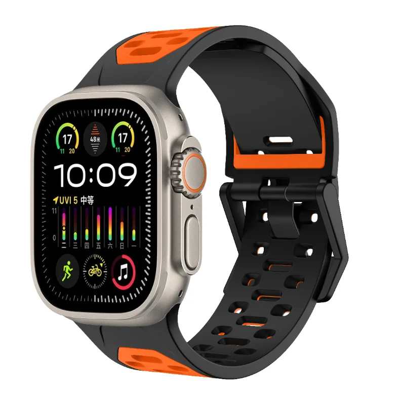 Two-color Silicone Strap For Apple Watch Ultra 3/2 49mm 11 10 9 8 7 46/45mm Sport Breathable Wristband iWatch 6 5 4 SE 44mm Band
