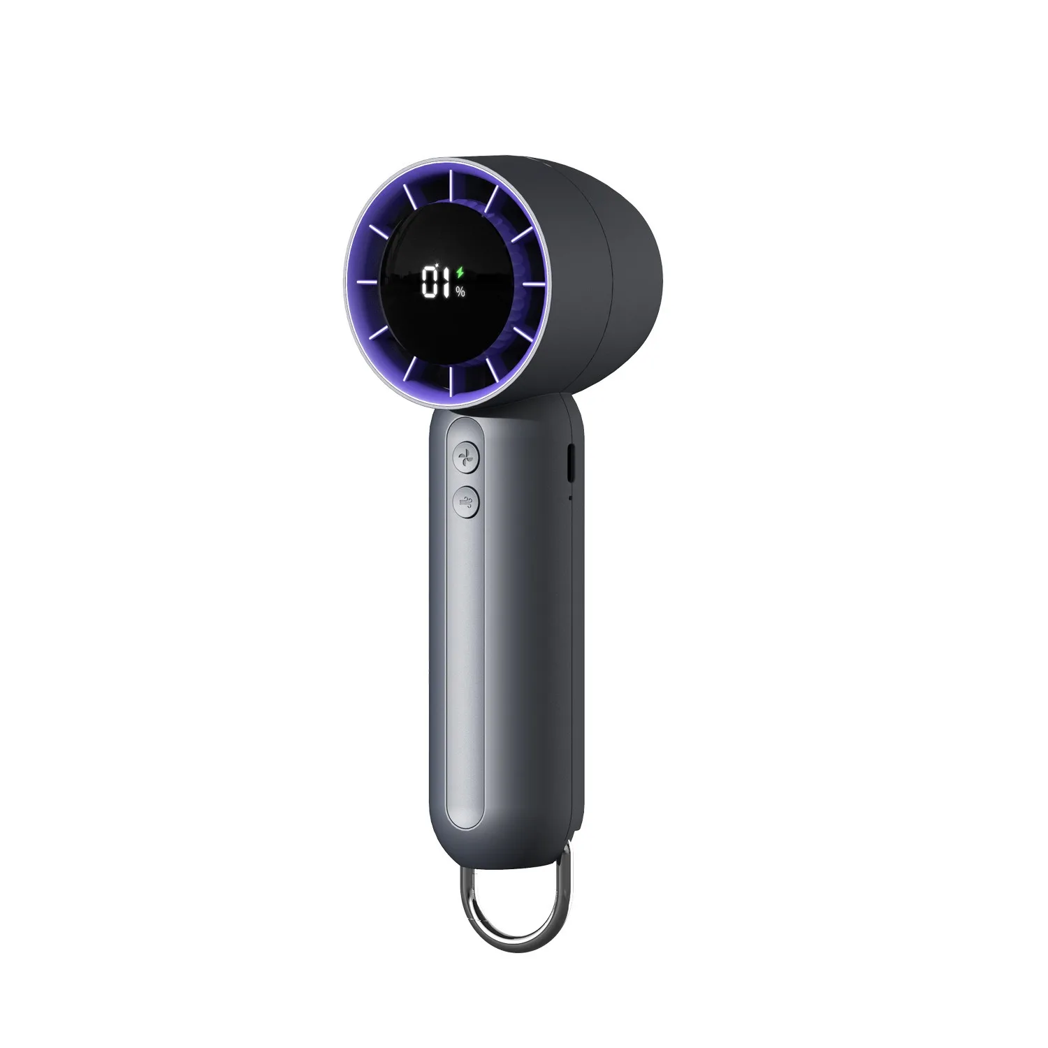 Mini High-Speed Fan with 2000mAh Battery 100 Adjustable Speeds Creative Carabiner Design Smart Digital Display