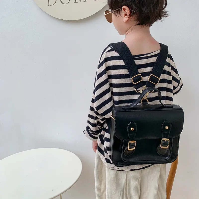 

Kids Backpack New Korean Simple Style Retro Boys and Girls Cute PU Casual School Cool Handsome Street-Photography Sweet Handbag