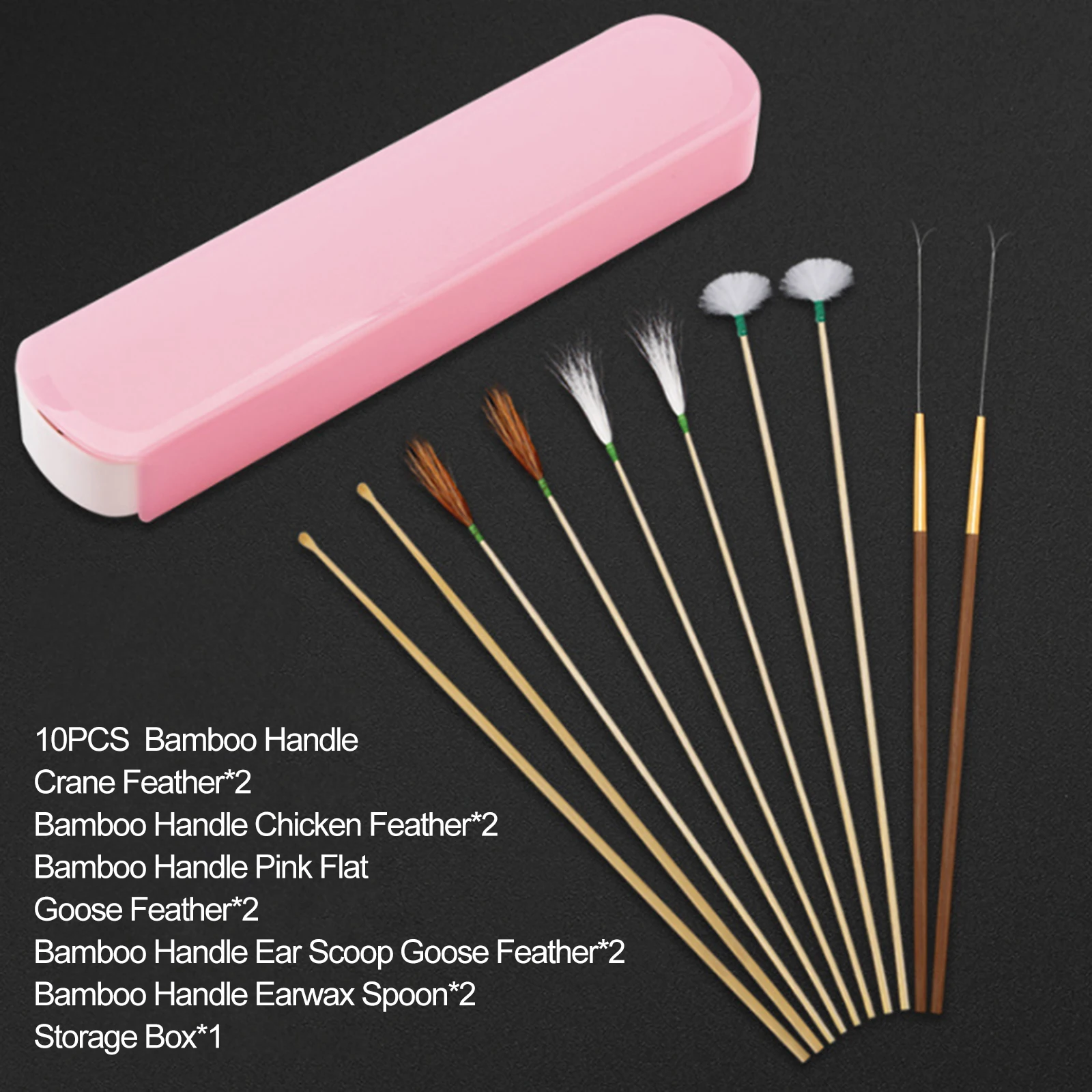 10pcs Ear Massager Set Earwax Cleaner Kits Goose Feather Earpick Wax Remover Luminous Curette Feather Ear Pick Spoon Spiral