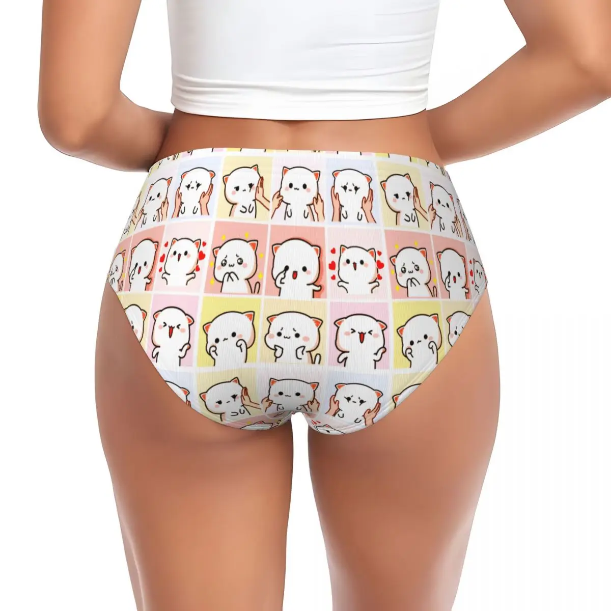 Custom Womens Peach And Goma Meme Brief Panties Female Soft Cartoon Mochi Cat Underwear Underpants
