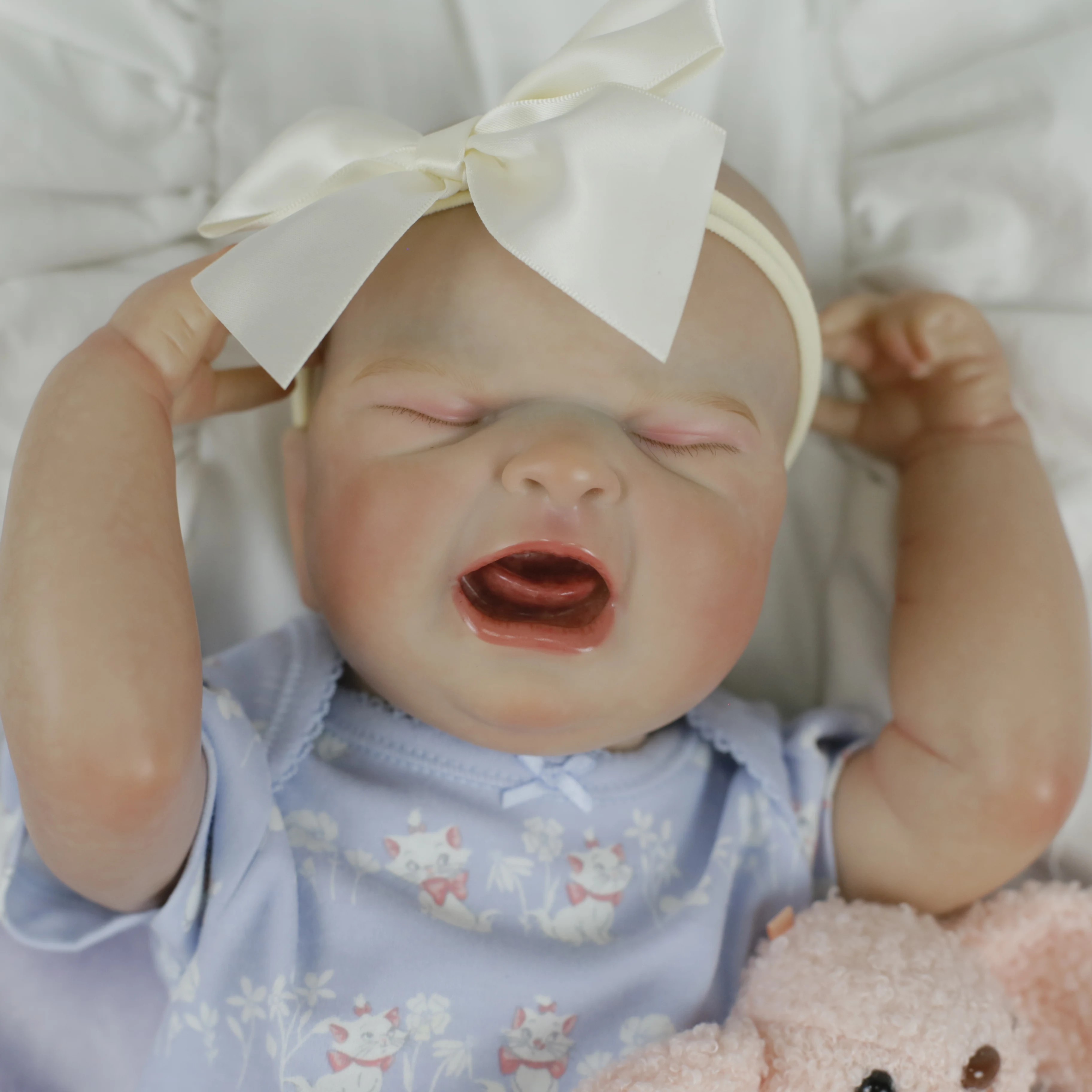 19 بوصة واقعية تولد من جديد دمية تبكي بصوت عال طفلة سيليكون الفينيل قابل للغسل الجسم رسمت باليد الشعر دمية لعبة لهدايا عيد الميلاد