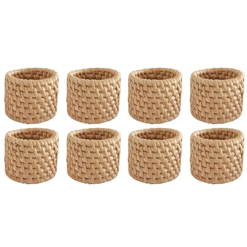 ABRU-8Pcs Woven Rattan Napkin Rings Set Handmade Natural Wicker Napkin Rings Napkins Holder For Party Banquet Dinner