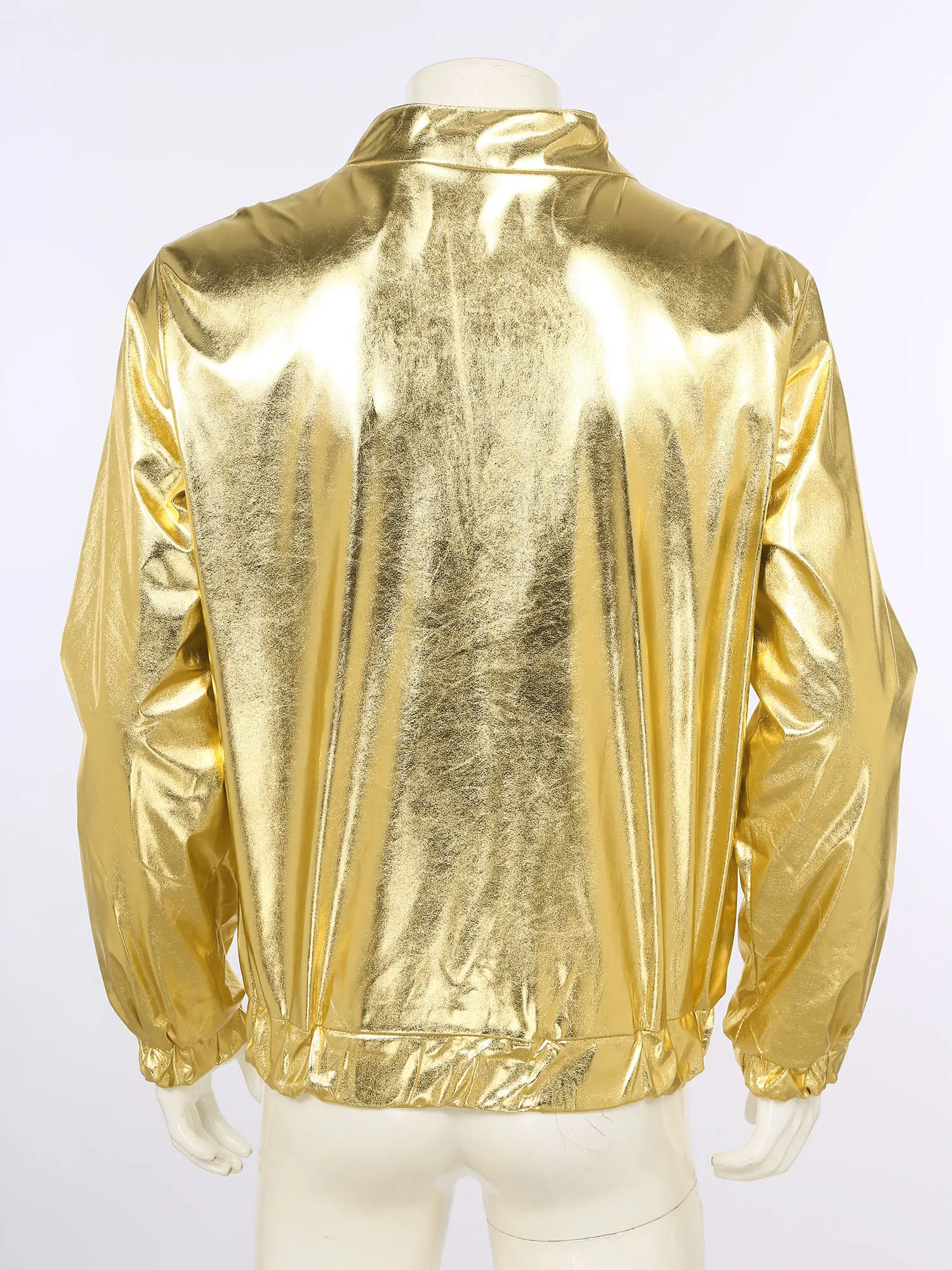 Men Metallic Shiny Long Sleeve Jacket Disco Dance Stage Performance Zipper Sweatshirt Outwear for Music Festival Club Party Wear