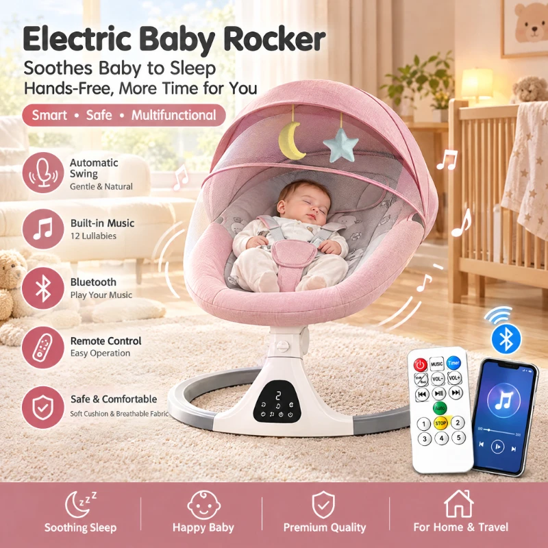 Luxury Baby Electric Rocking Chair Cradle Coax Sleep Swing Shaker Recliner Comfort Bed 0-3 Years Newborn