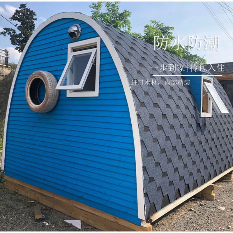 Customized mobile wooden house for people\'s accommodation, small house for outdoor assembly, simple house, boat type,