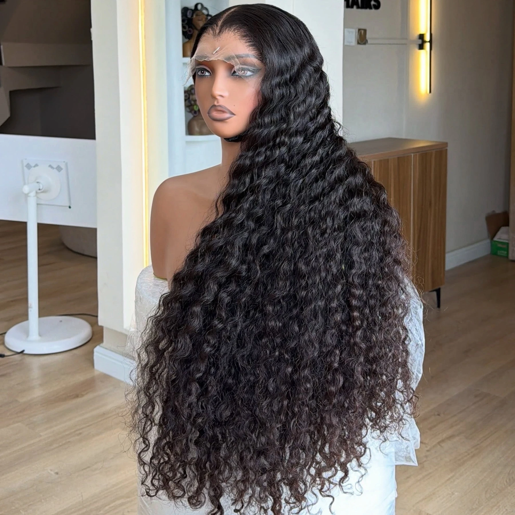 Black Color Kinky Curly 13X4X1 Lace Frontal Synthetic Wig For Black Women Ponytails Preplucked Glueless Wigs Wedding Soft Hair