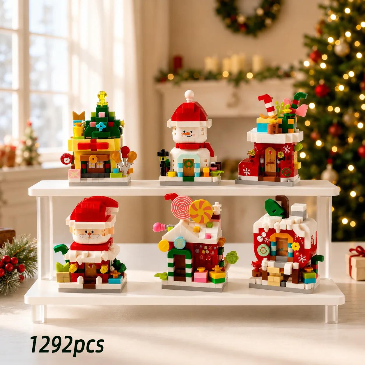 6Pc Christmas Building Block Set, Featuring Christmas Snowman, Santa Claus, Christmas Tree House, Christmas Building Block Gifts, Creative Christmas Ornaments, Suitable for Christmas, New Year Gifts, Party Favors