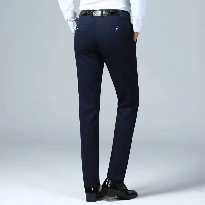 Stylish Summer Thin Solid Color Trousers Men's Clothing Business Casual Pockets Spliced Mid Waist Button Straight Suit Pants New