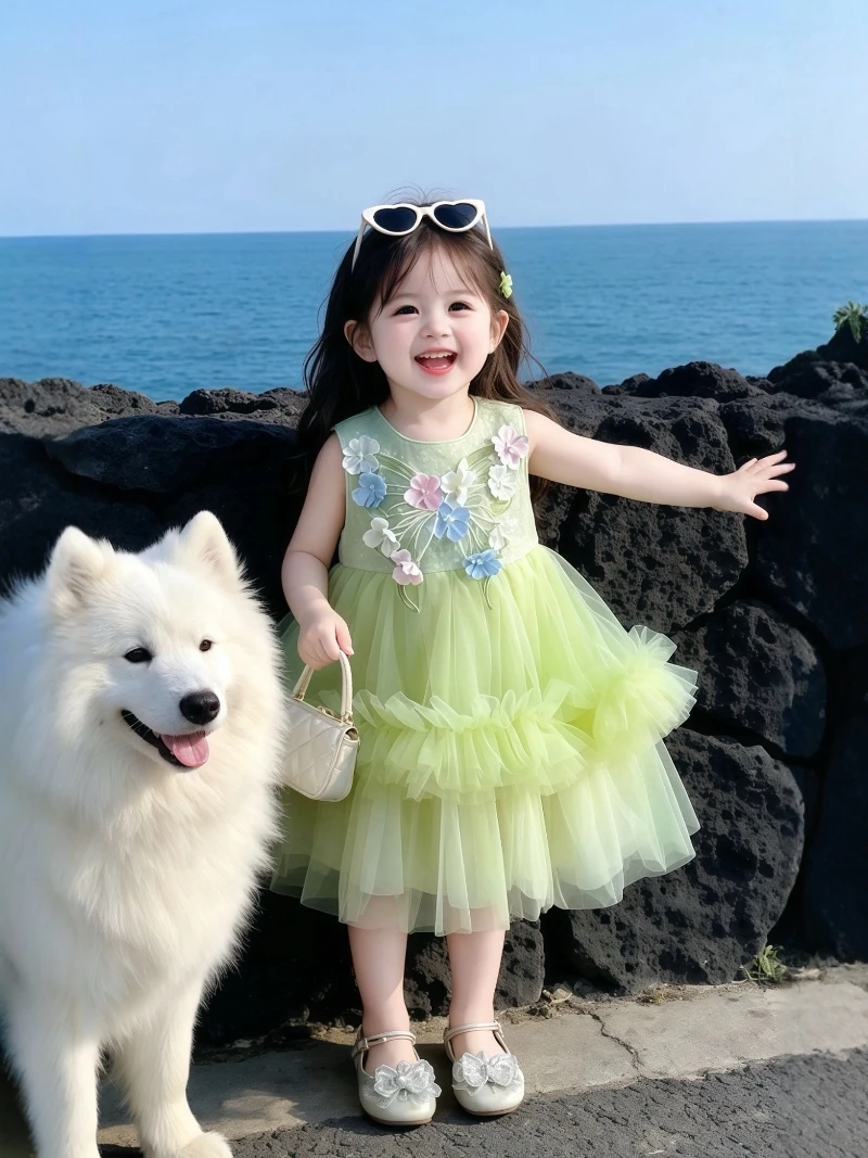 princess-dress-for-girls-summer-new-style-cute-floral-embroidery-mesh-vest-dress-mid-waist-breathable-comfortable-mid-length