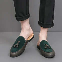 New trendy men's half slippers and leather shoes Loafers gentleman outdoor party walking Slipper Slip on Shoes Men Summer