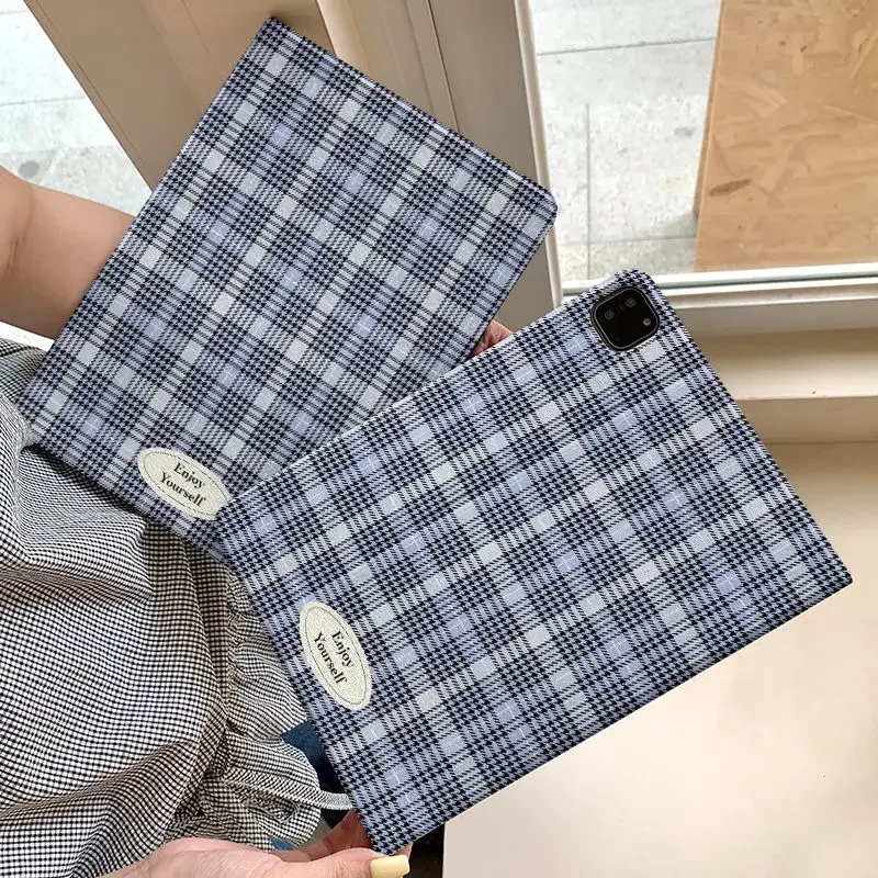 Korean Retro Blue Cowboy Checkered English For iPad Pro 13 11 M5 M4 M3 M2 Air 3 2 1 11th A16 12.9'' 10 9 8 Th Mini 7 6 5 4 Case