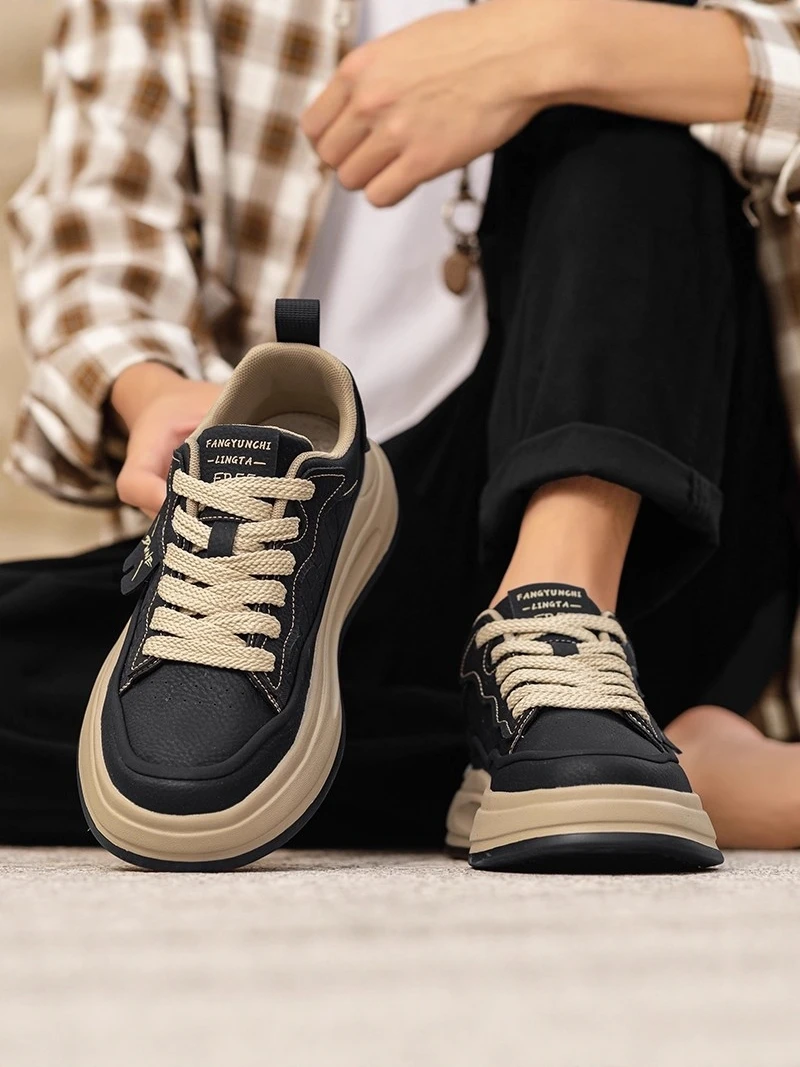 

Men's Casual Leather Shoes Spring Autumn Seasonal Fashionable Retro British Style Flat Laced Outdoor Leisure Footwear