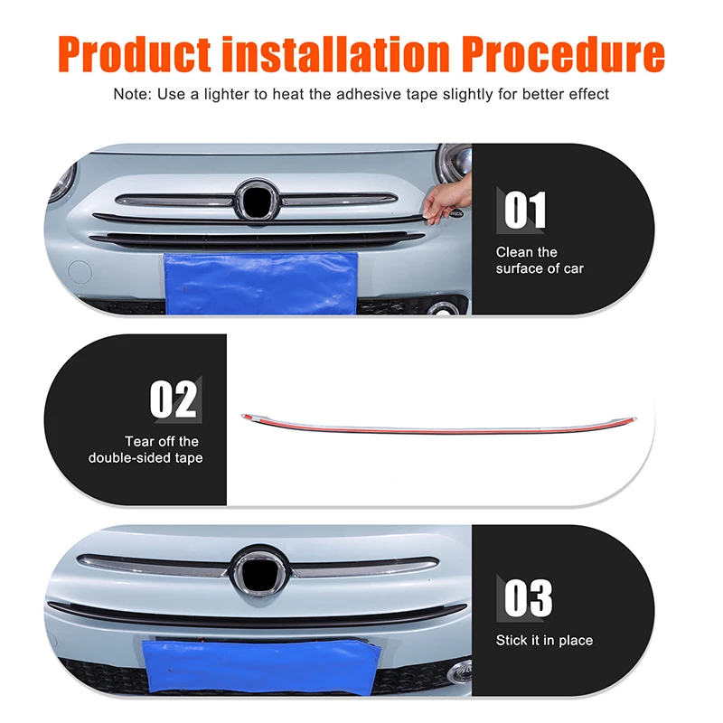 ABS Matte Black Car Front Bumper Grille Trim Grill Decoration Strip Covers For Fiat 500 2016-2024 Exterior Accessories