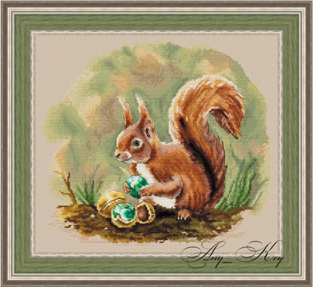 

Cross Stitch Set Counted Cross Stitch Set, Small Cross Stitch Kit 28ct 11ct 14ct 32ct Metallic aida 8-emeralds and squirrels