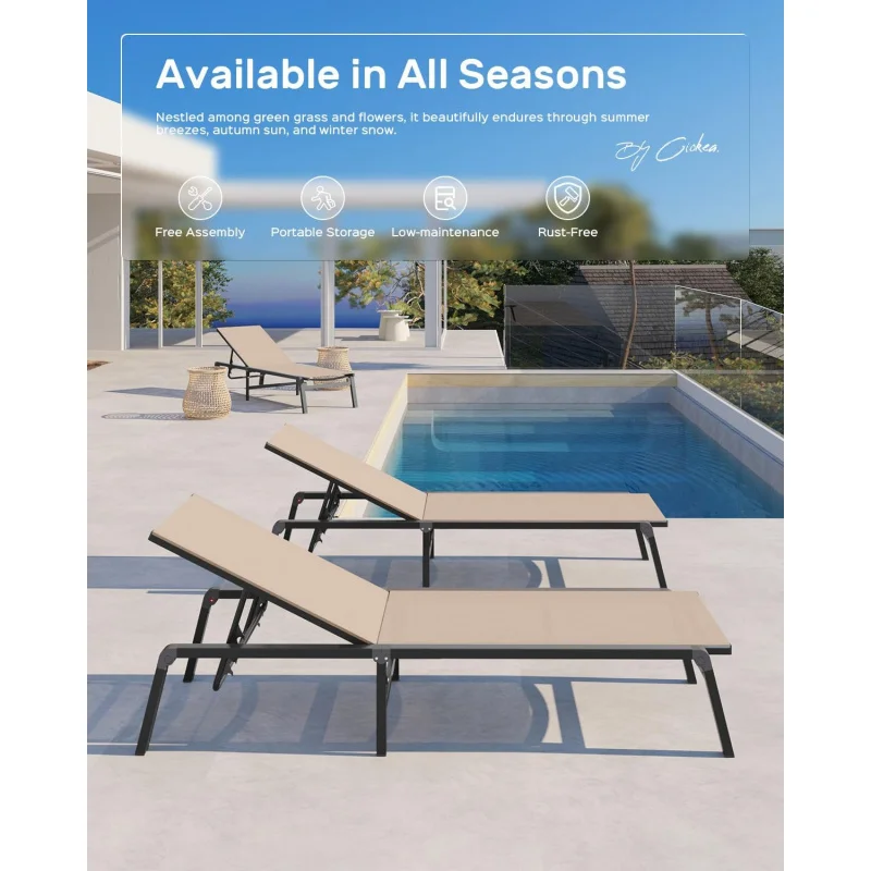 (UUX) كرسي ألومنيوم في الهواء الطلق - كرسي خارجي قابل للطي والتجميع مع 5 مساند ظهر قابلة للتعديل، صالة الفناء UQ