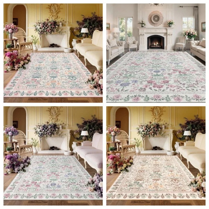 

Современный ковер с розовым цветком для гостиной, роскошный диван, журнальные столики, напольный коврик, складной, машинная стирка, прикроватный мягкий ковер для спальни 러그