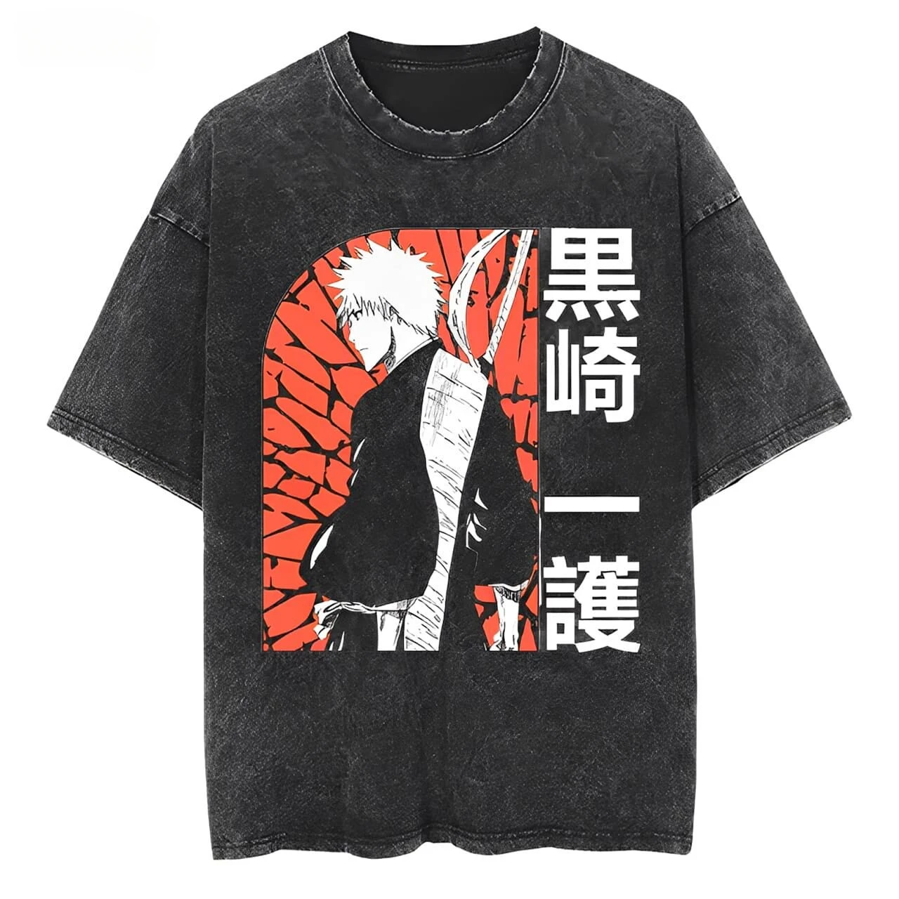 Best Bleach Anime Printed Short-sleeved T-shirts for Men and Women Loose Retro Old Cotton Shirts for Couples