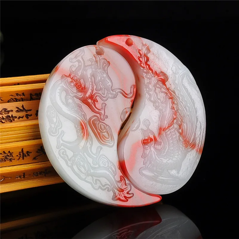 Chicken Blood Jade Piaohua Dragon and Phoenix Chengxiang Pendant Couple