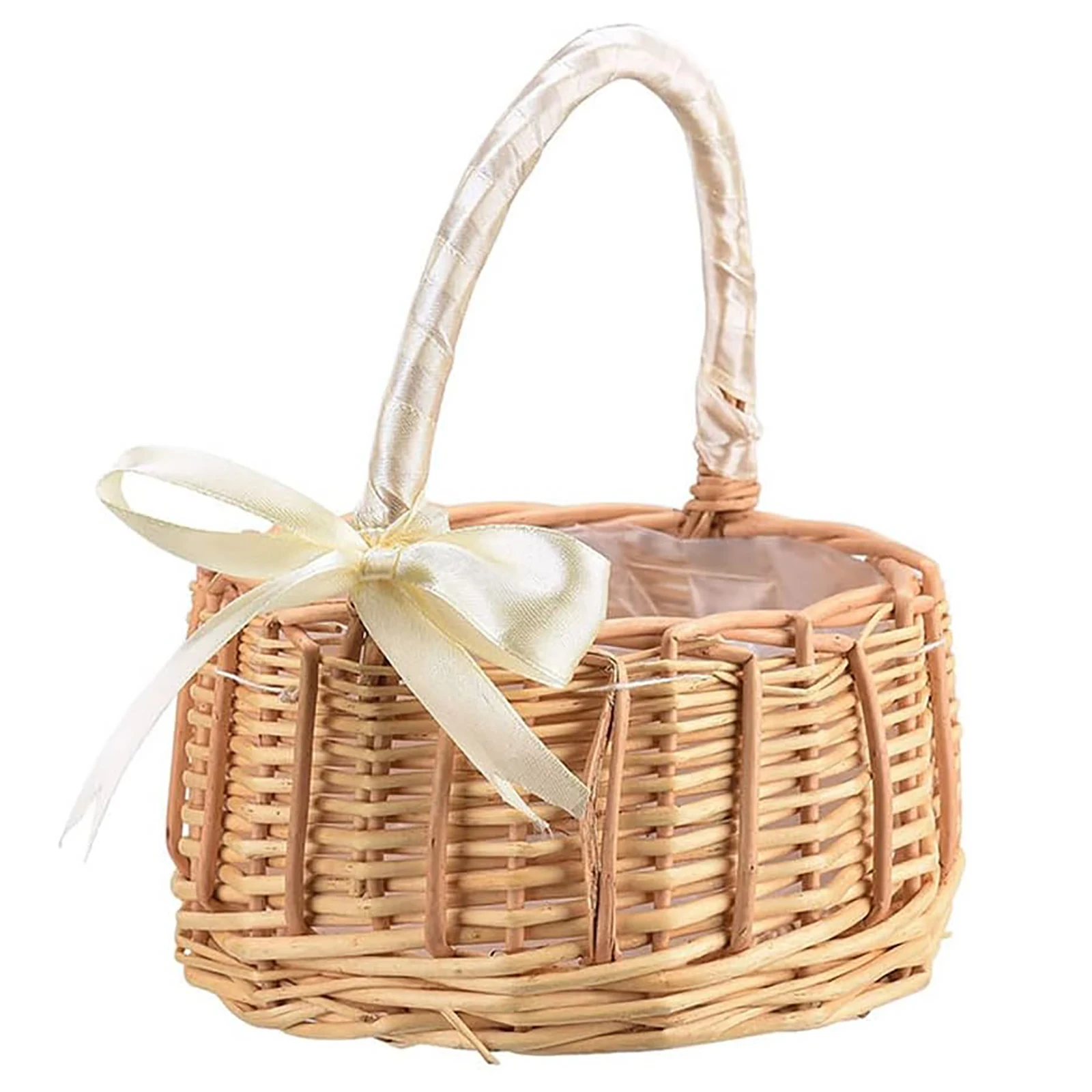 

Handwoven Basket Wicker Rattan Flower Wood Chip Picnic Basket Flower Girl Basket Wedding Birthday Decorative Flower Basket