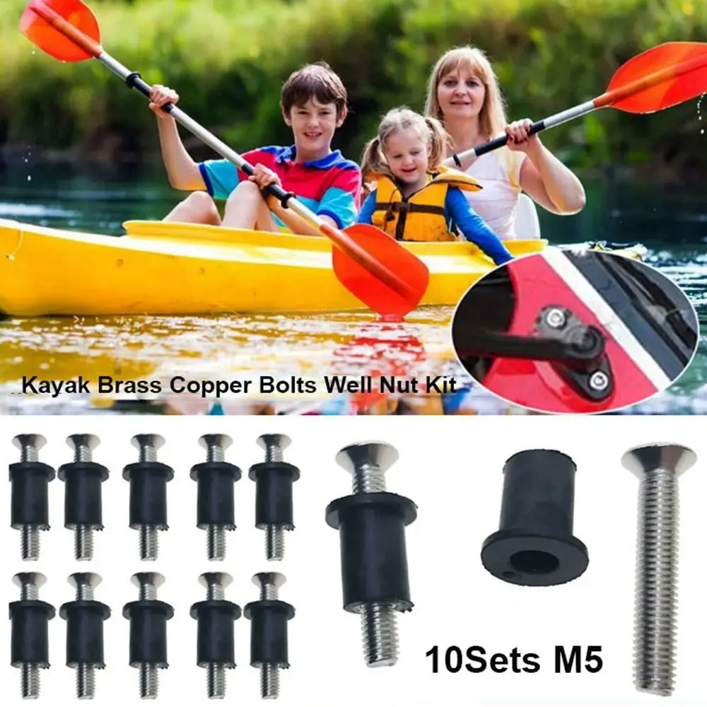

10 комплектов с винтами из нержавеющей стали M5, неопреновые гайки, черные детали, аксессуары для каяка, латунные медные болты, комплект гаек для улицы