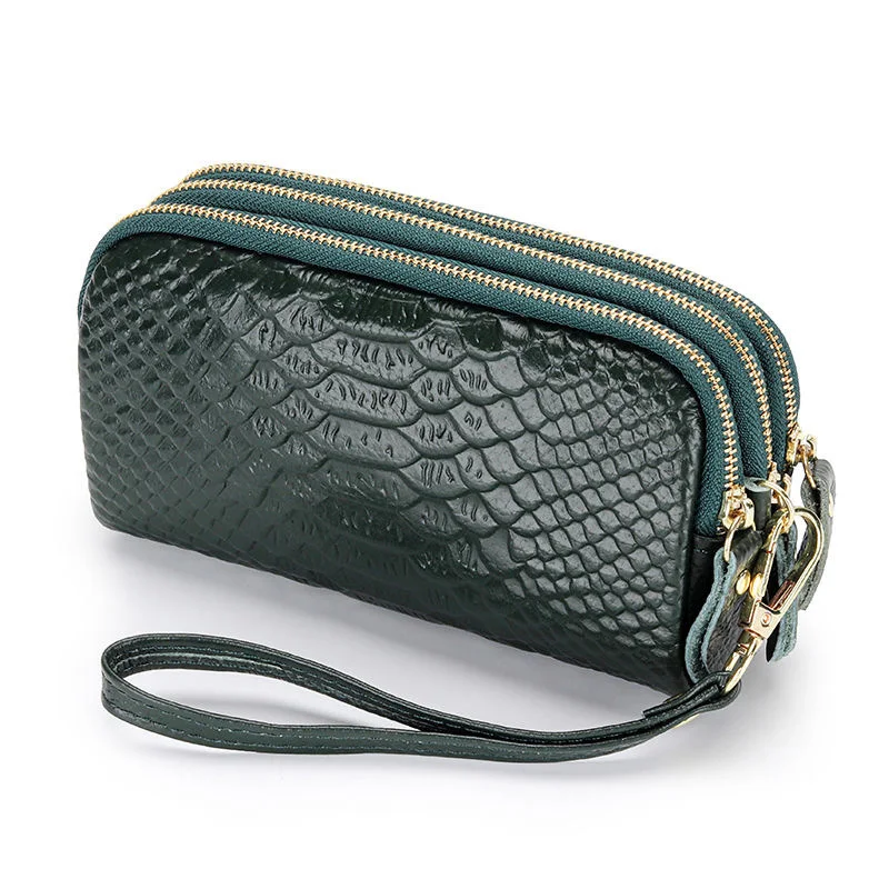 2024 New Snake Embossed Clutch Bags For Women Genuine Leather Long Wallet First Layer Of Cowhide Female Evening Clutches 3-layer