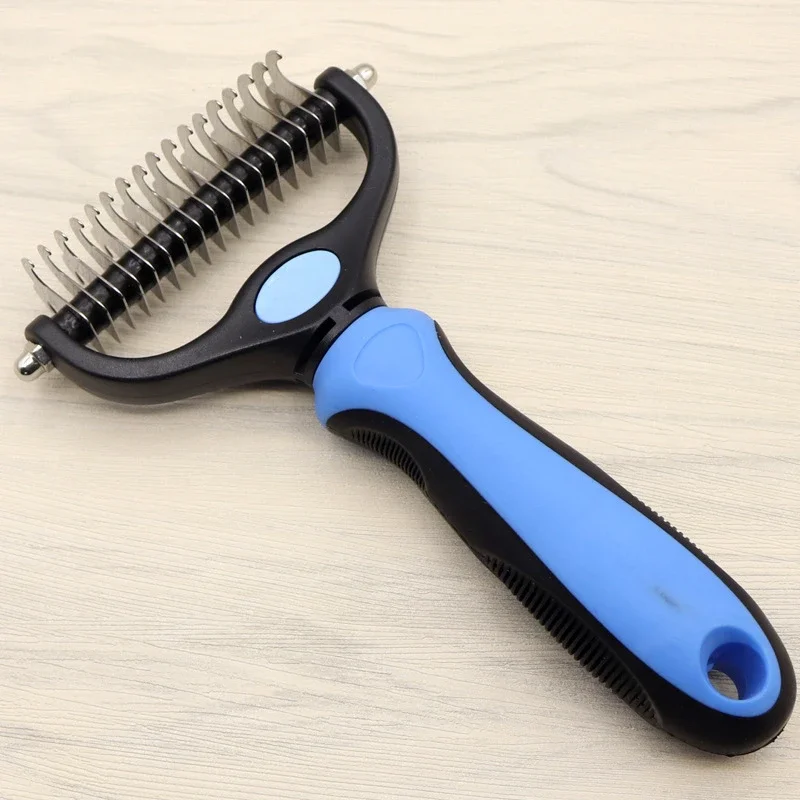 

Pet Grooming Tool - 2 Sided Undercoat Rake for Cats Dogs brush - Safe Dematting Comb for Easy Mats Tangles Removing