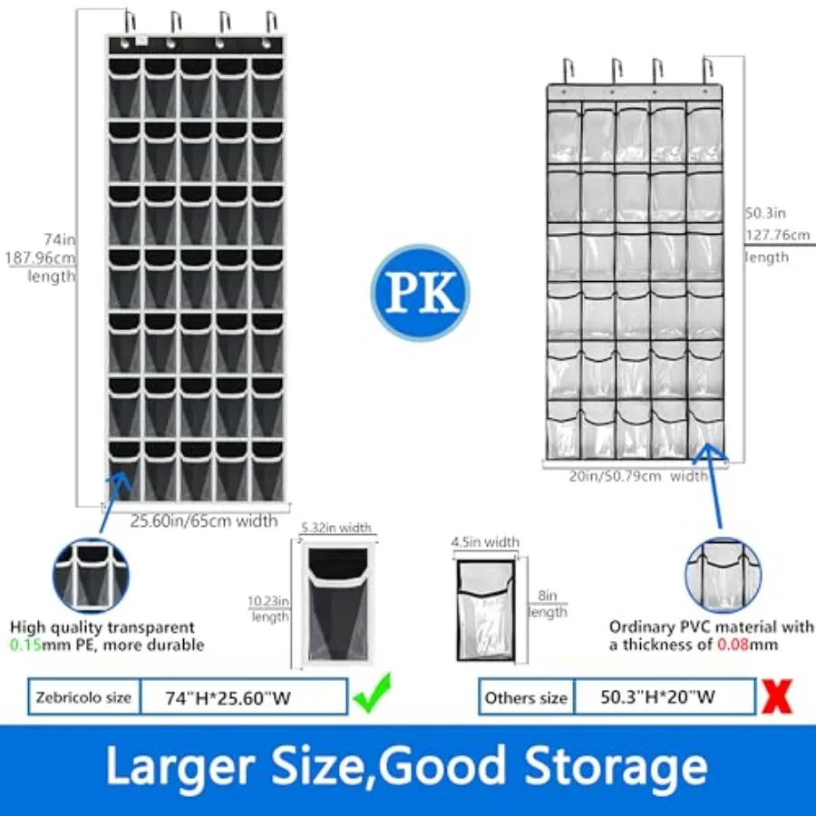 ترقية منظم الأحذية فوق الباب 2025 مع 35 جيبًا شفافًا ضخمًا لتخزين ما يصل إلى حجم 13 حذاءًا مادة قوية متينة مع