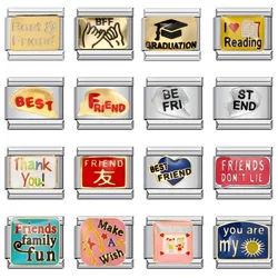 URING New Graduation Forever BFF Best Friend Book Heart Charm Italian Links Fit 9mm Bracelet Stainless Steel Making DIY Jewelry