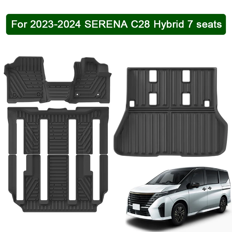 

for 2023 2024 SERENA C28 Hybrid 7 seats Car Floor Mats TPE 3D Foot Pad Cargo Liner Trunk Pad Right Hand Drive Black