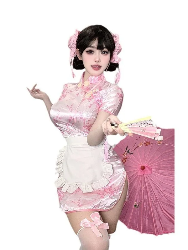 Robe tablier Lolita Cheongsam, manches courtes, col montant, moulante, rétro GT, robes de hanche, WVH, style chinois, élégant, nouveau