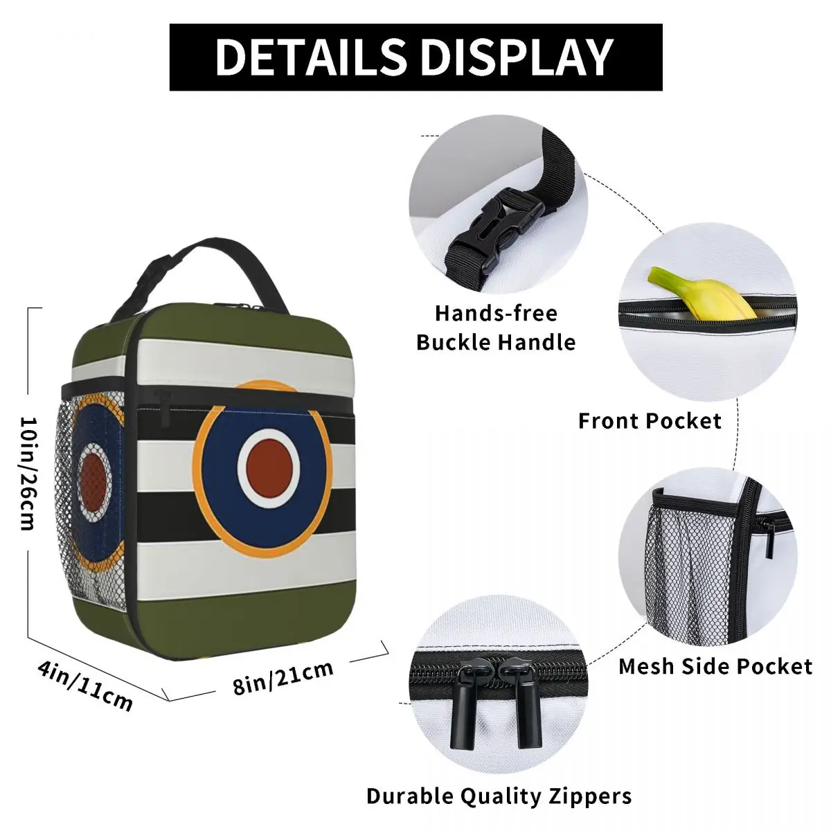 D-Day Stripes With RAF Roundel Insulated Lunch Bag for Kids School Cooler Thermal Food Box Tote Leakproof Lunch Boxes Container