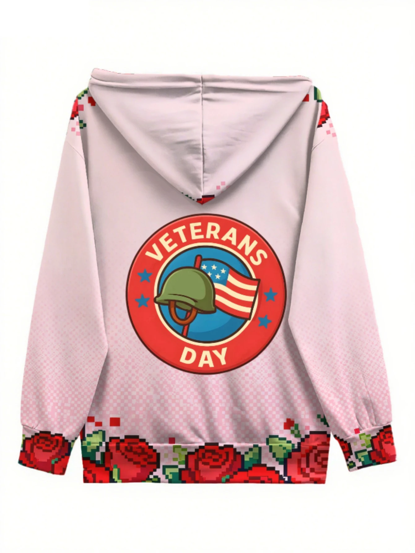 سويت شيرت بغطاء للرأس بطابع يوم المحاربين القدامى ثلاثي الأبعاد مطبوع بالكامل بكسل وردي وعنصر عسكري، معطف وردي تذكاري فريد من نوعه #4