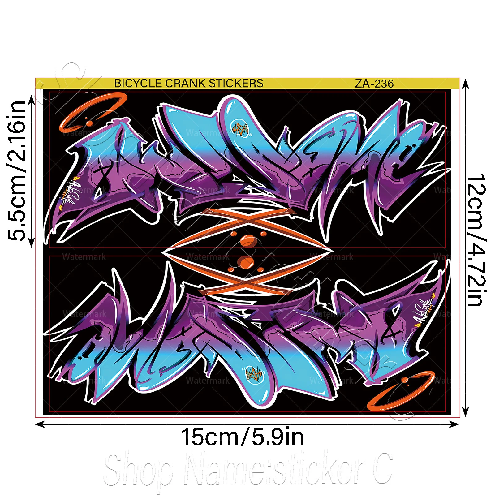 Blue Purple Gradient Graffiti Bike Crank Stickers, Waterproof Scratch-Resistant Decals for Road Bike Crank Decor, Holiday Gift