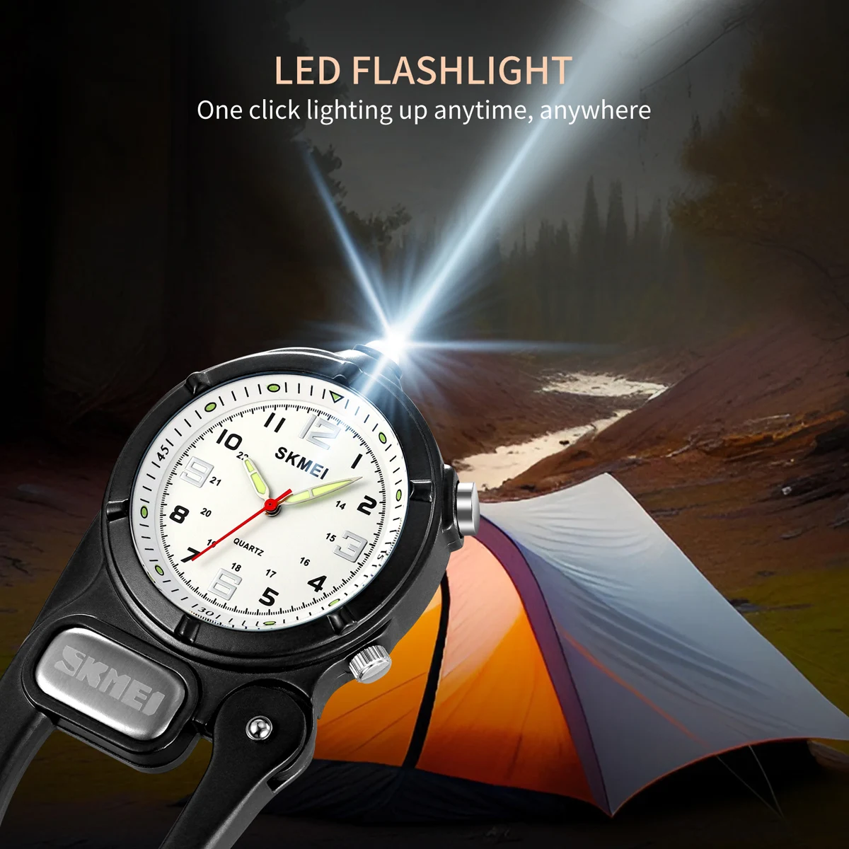 SKMEI Outdoor Quartz Movement Pocket Watch For Men Women LED Flashlight Mini Watches Male Portable Climbing Hiking Hanging Clock