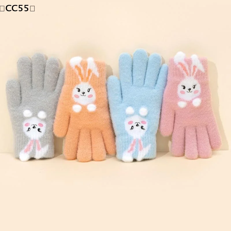 

tipoCC55 VissCC55larlaДетские перчатки с пятью пальцами и кроликом Зимние теплые вязаные милые перчатки с героями мультфильмов для маленьких девочек для холодной погоды