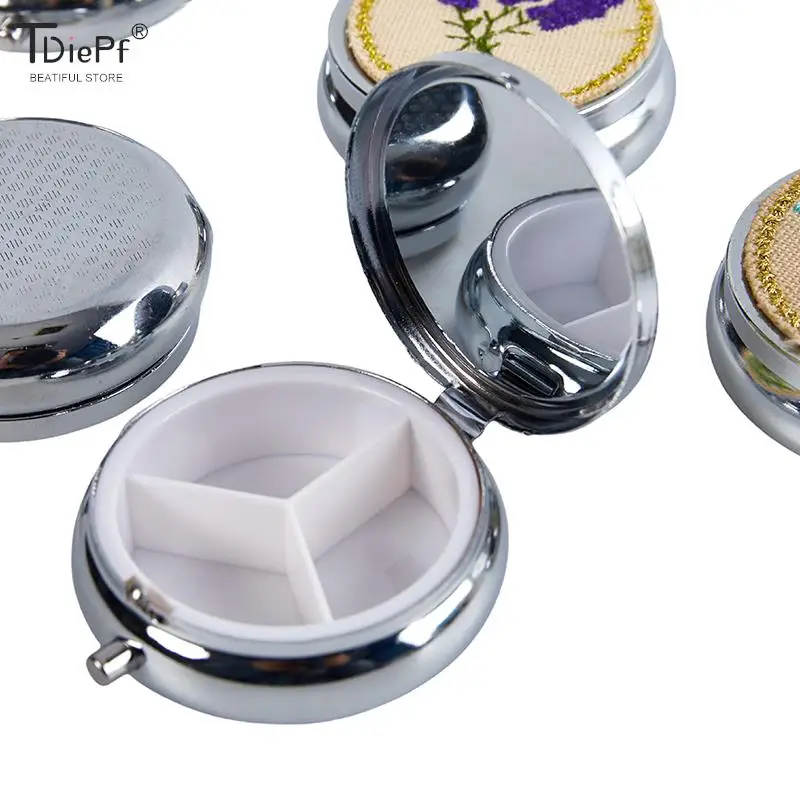 Metal Round Organizer Portable Medicine PillBox Folding Makeup Storage Container Space Advantageous Container Medicine Pill Case