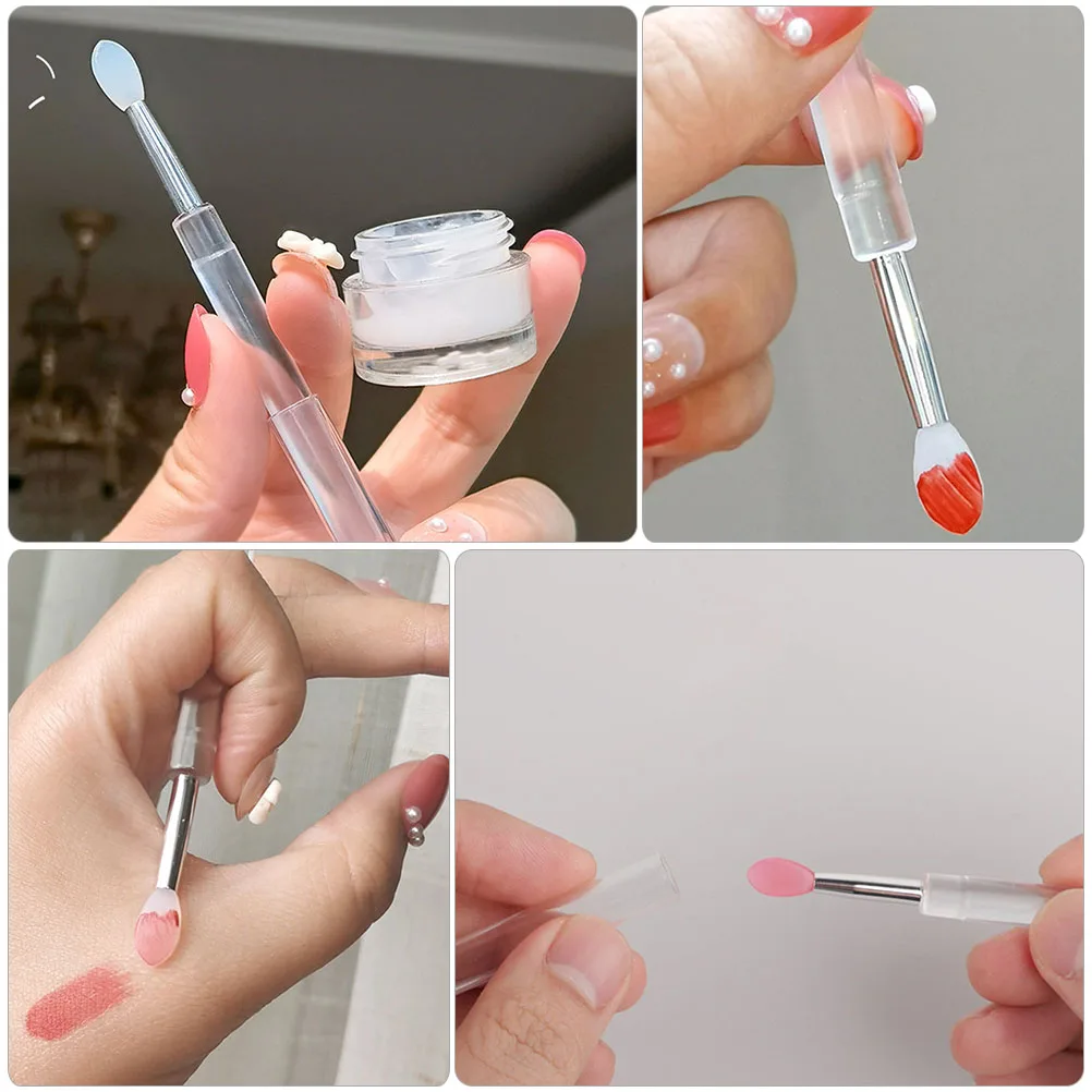 

6 Pcs Lip Brush Silicone Makeup Tools for Lipstick Gloss Balm Mask Eyeshadow Applicator Portable Protective Caps