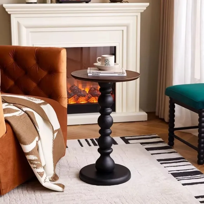 

French Retro Solid Wood Coffee Table Round American Tea Table Household Sofa Side Table Small Apartment Bedside Living Room Mesa