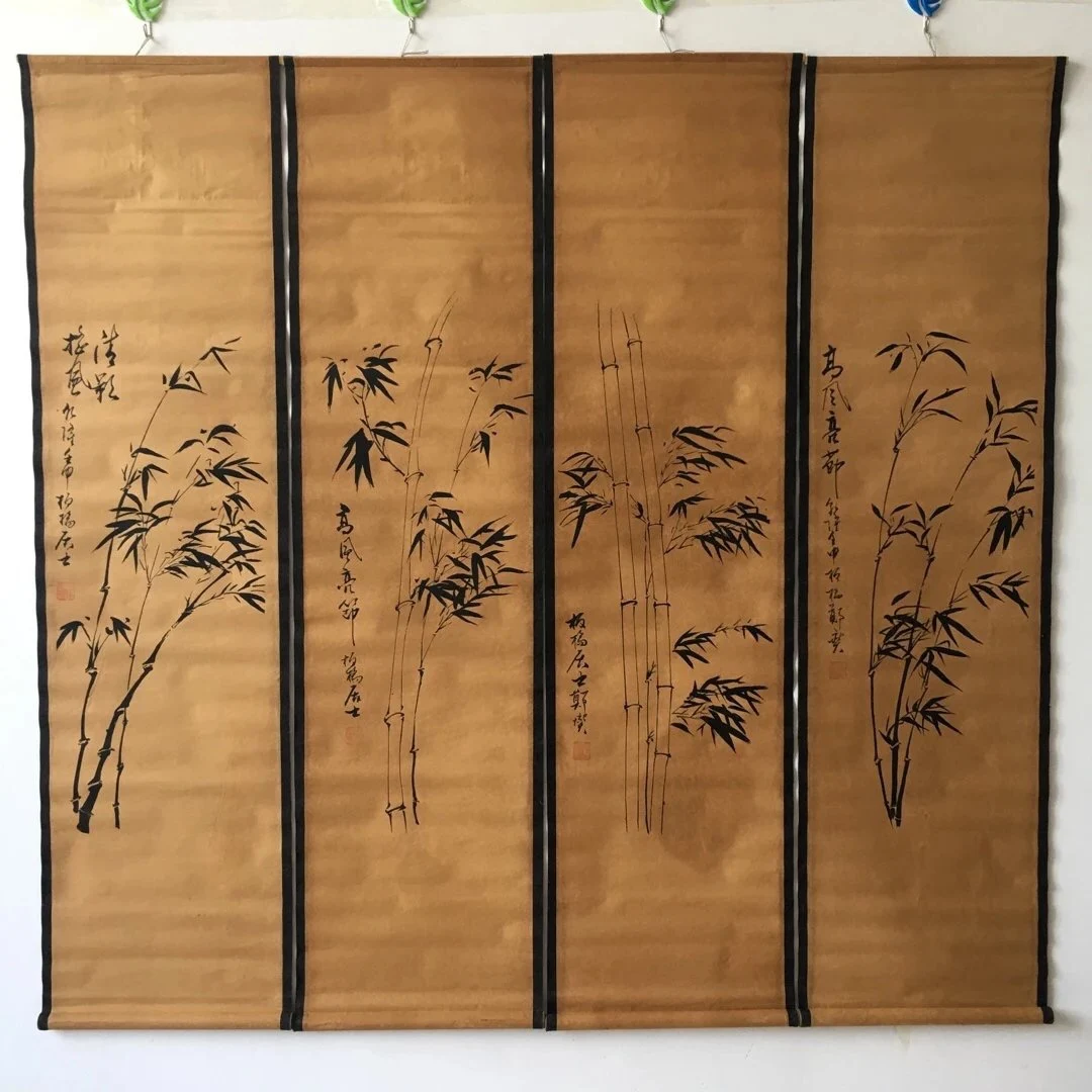 Chinese rice paper living room scroll painting four screens wall decoration hanging painting bamboo