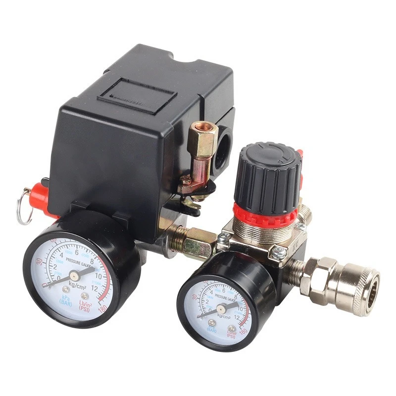 

Air compressor accessory switch assembly with pressure regulating valve gauge outlet joint automatic pressure switch valve