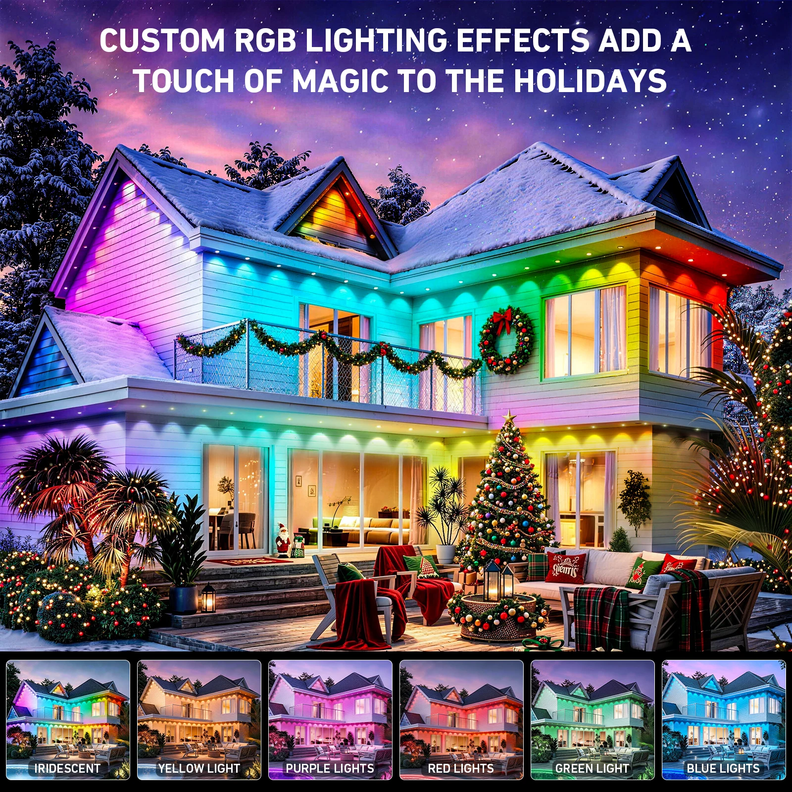Permanent Outdoor Lights Christmas150ft RGBIC Gradient Eave Lights,Waterproof , With Remote Control Roof Decor String Lights for House Eaves,Party Daily Home Decoration