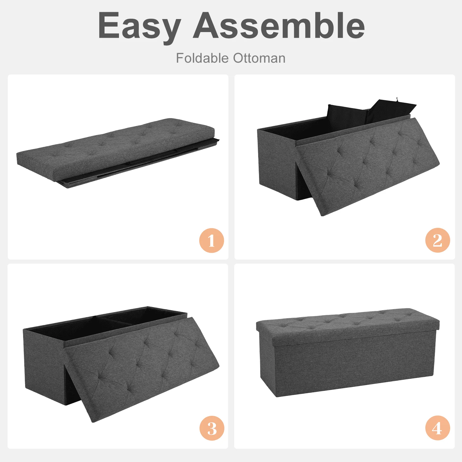 43 Inches Ottoman Bench Foldable Storage Chest Toy Organizer Box,Foot Rest Stool With Foam Seat For Bedroom Living R